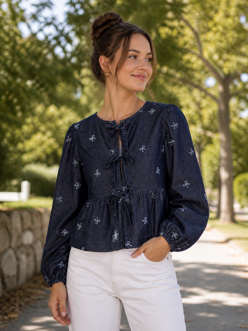 9. Navy Blue Embroidered Women's Blouse